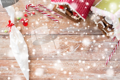 Image of closeup of beautiful gingerbread houses on table