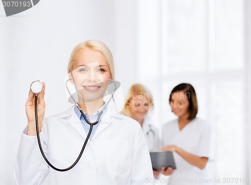 Image of smiling female doctor with stethoscope