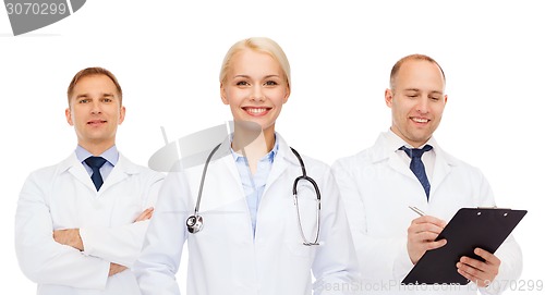 Image of group of doctors with stethoscopes and clipboard