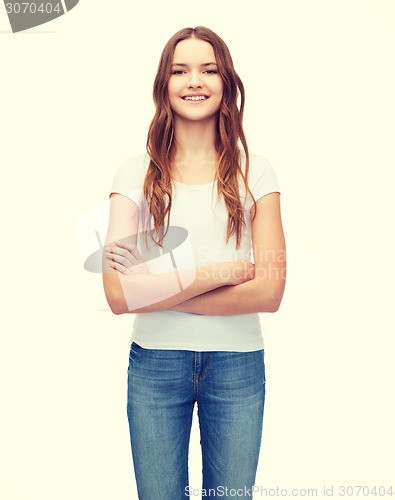 Image of smiling teenager in blank white t-shirt