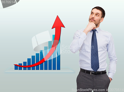 Image of thinking young businessman with growth chart