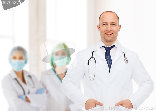 Image of smiling male doctor with stethoscope