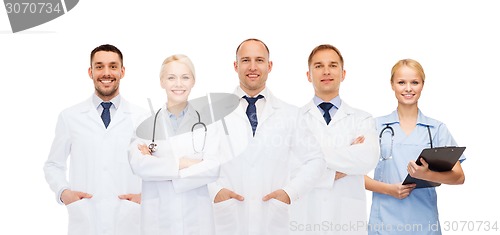 Image of group of doctors with stethoscopes and clipboard