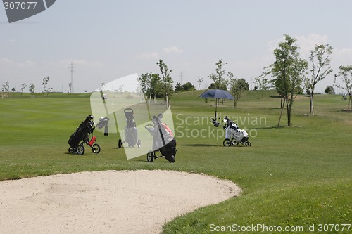 Image of Golf bags in golf course