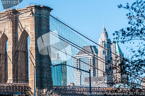 Image of brooklyn bridge and new york city manhattan skyline