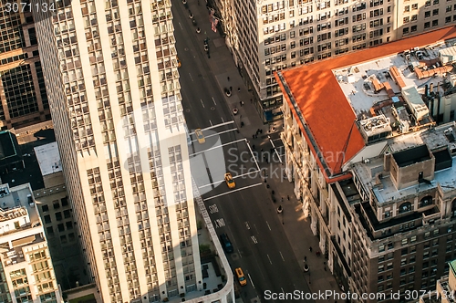 Image of New York City Manhattan midtown aerial panorama view with skyscr