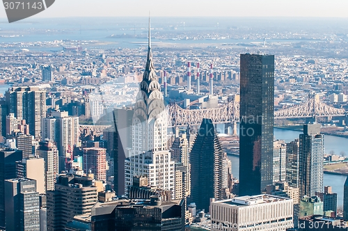 Image of New York City Manhattan midtown aerial panorama view with skyscr