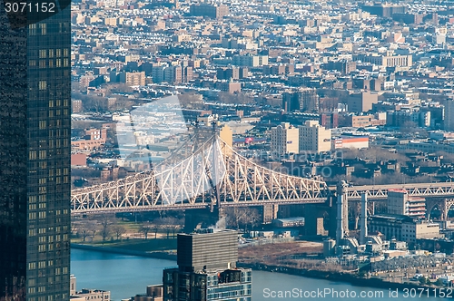 Image of New York City Manhattan midtown aerial panorama view with skyscr