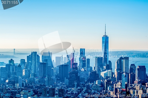 Image of New York City Manhattan midtown aerial panorama view with skyscr