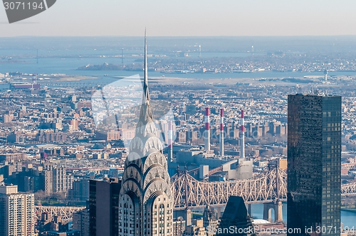 Image of New York City Manhattan midtown aerial panorama view with skyscr