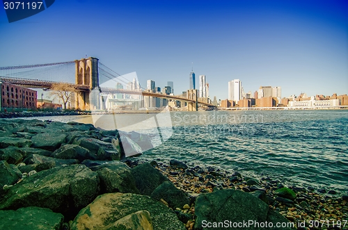 Image of brooklyn bridge and new york city manhattan skyline