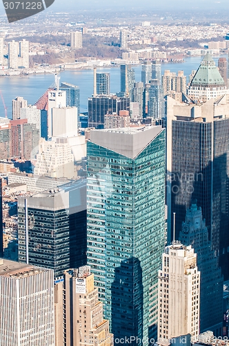 Image of New York City Manhattan midtown aerial panorama view with skyscr