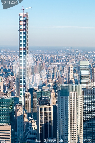 Image of New York City Manhattan midtown aerial panorama view with skyscr