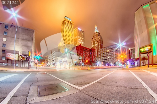 Image of tulsa city skyline around downtown streets