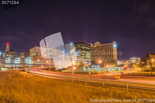 Image of downtown Hartford Connecticut at dusk 