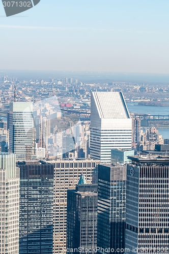 Image of New York City Manhattan midtown aerial panorama view with skyscr