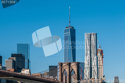 Image of brooklyn bridge and new york city manhattan skyline