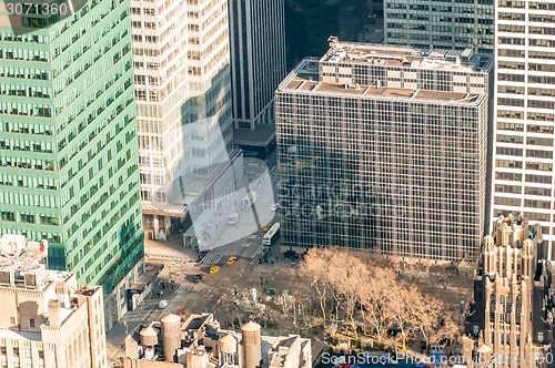 Image of New York City Manhattan midtown aerial panorama view with skyscr