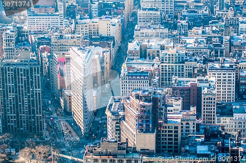 Image of New York City Manhattan midtown aerial panorama view with skyscr