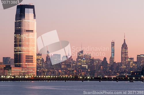 Image of Jersey city and New York City  with Manhattan Skyline over Hudso