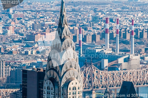 Image of New York City Manhattan midtown aerial panorama view with skyscr