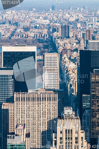 Image of New York City Manhattan midtown aerial panorama view with skyscr