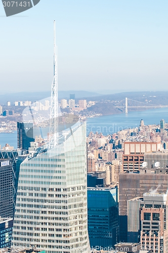 Image of New York City Manhattan midtown aerial panorama view with skyscr