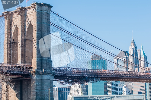 Image of brooklyn bridge and new york city manhattan skyline