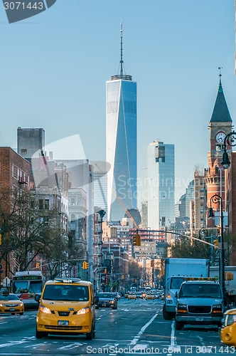 Image of New York City Manhattan midtown aerial panorama view with skyscr