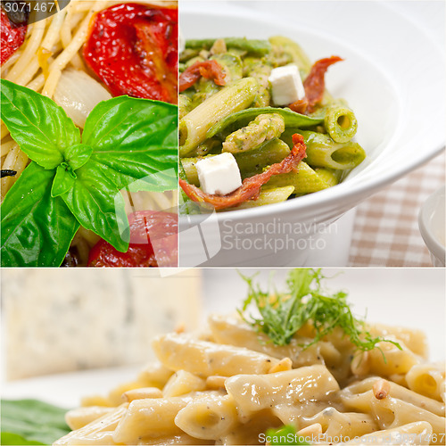 Image of collection of different type of Italian pasta collage