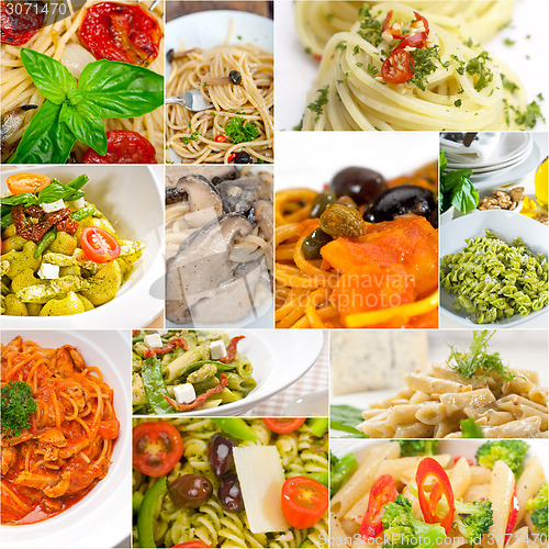 Image of collection of different type of Italian pasta collage