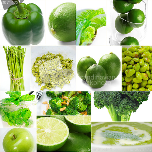 Image of green healthy food collage collection