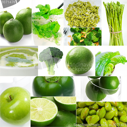 Image of green healthy food collage collection