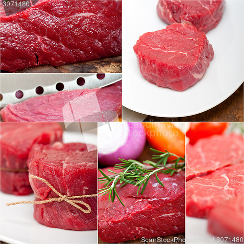 Image of different raw beef cuts collage