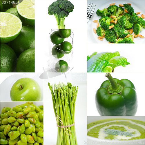 Image of green healthy food collage collection