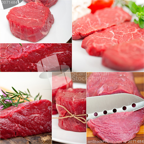 Image of different raw beef cuts collage