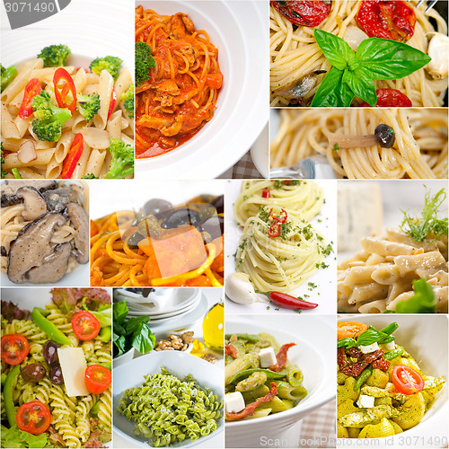 Image of collection of different type of Italian pasta collage