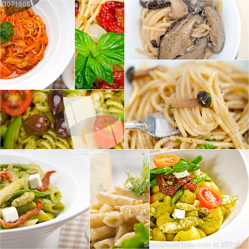 Image of collection of different type of Italian pasta collage