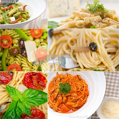 Image of collection of different type of Italian pasta collage