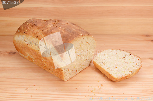 Image of Cut slice from a freshly baked loaf of bread