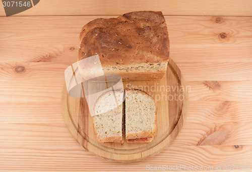 Image of Fresh bread with two PB&J sandwiches