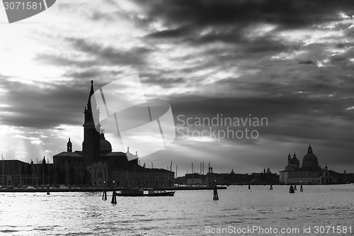 Image of Church of San Giorgio Maggiore at sunset b&w