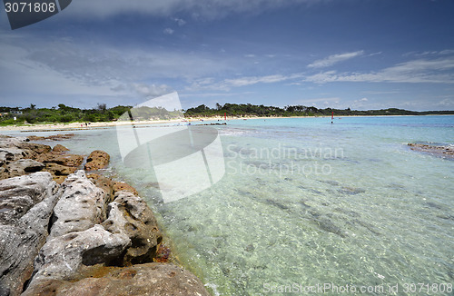 Image of Idyllic crystal clear waters at Currarong Beach Jervis Bay Austr