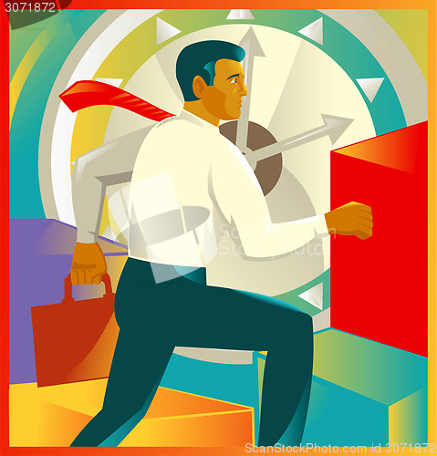 Image of Businessman Officer Worker Clock Retro