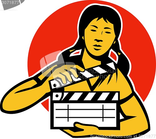 Image of Asian Woman Girl With Movie Clapboard