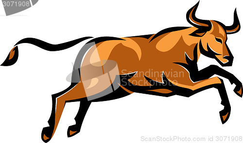 Image of Texas Longhorn Bull Jumping Side Retro