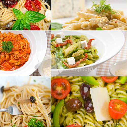 Image of collection of different type of Italian pasta collage