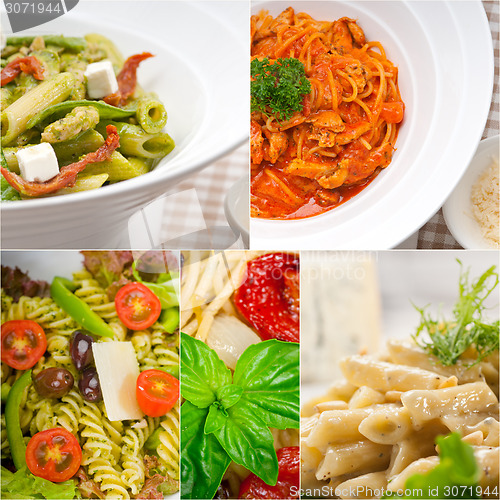 Image of collection of different type of Italian pasta collage