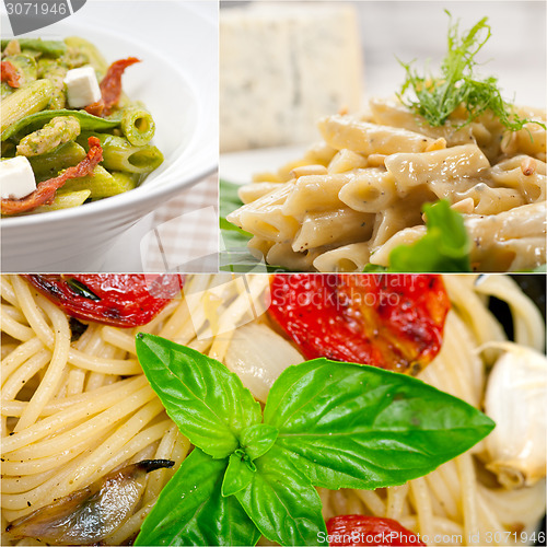 Image of collection of different type of Italian pasta collage