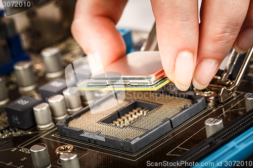 Image of Modern processor and motherboard